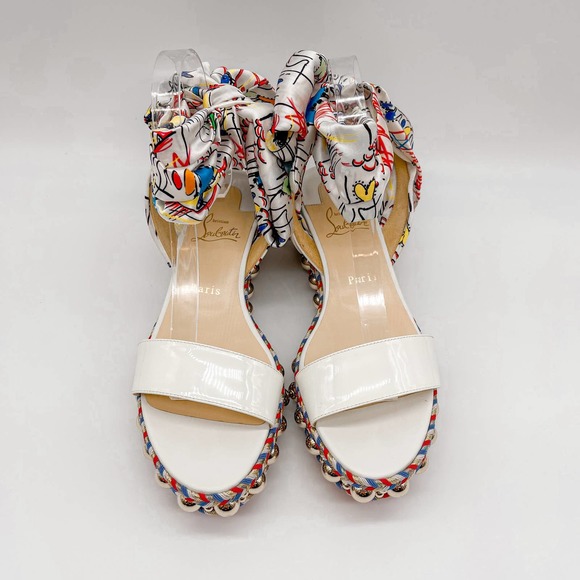 Christian Louboutin Sandals Espadrilles Flats White Leather Bow Made in Spain 39 - Picture 12 of 12